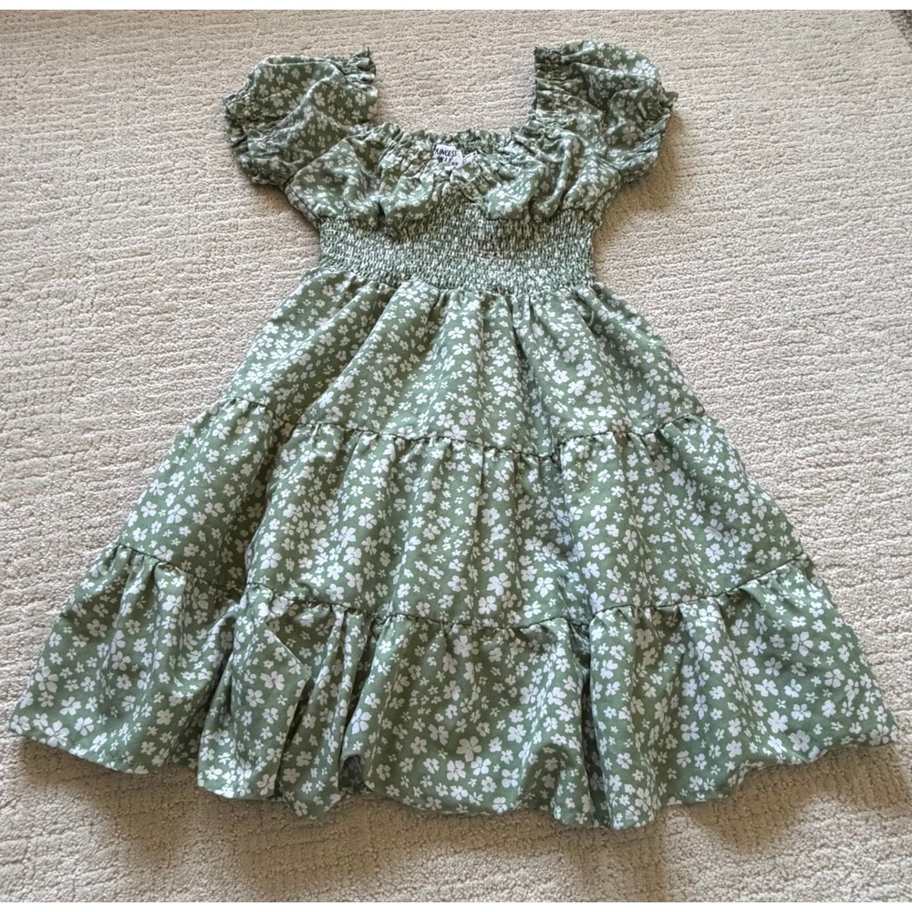 Princess Polly Green Floral Smocked Dress Puff Sleeve Milkmaid Cottagecore 4 - Picture 2 of 13